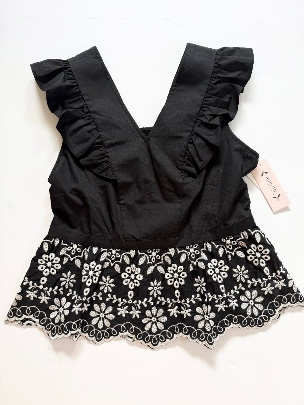 NWT Nanette Lepore Black Ruffle Top